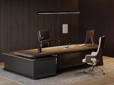Modern Luxury Dark Wood Executive Office Desk With Ergonomic Chairs For Upscale Private Business Workspace 3d model