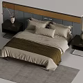 Modern Bedroom Interior With Headboard Wall Bed Pillows Bedding Nightstands And Lamp