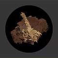 Golden Animal Statue Standing On Red Rock Base With Black Circular Plinth