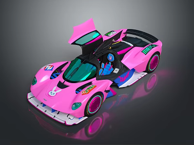Pink Futuristic Sports Car With Open Doors And Modern Design Elements 3d model