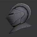 Medieval Knight Helmet With Face Guard Neck Protection And Rivet Decorations On Dark Background