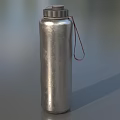 Silver Stainless Steel Water Bottle With Red Strap Handle And Metallic Finish
