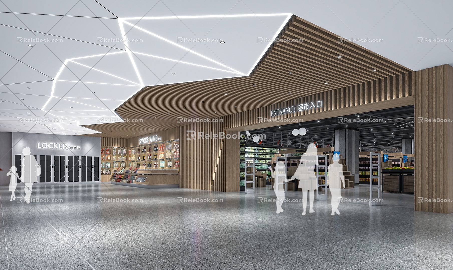 Modern shopping mall entrance and alcohol and tobacco area 3d model