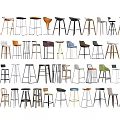 Various Modern Bar Stools With Different Colors And Wooden Metal Frames 3d model