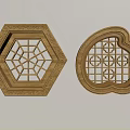 Intricate Wooden Carved Lattice Windows With Hexagonal And Heart Shaped Patterns