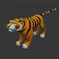 Cartoon 3D Tiger With Orange Black Stripes White Paws Yellow Eyes On Gray Reflective Surface