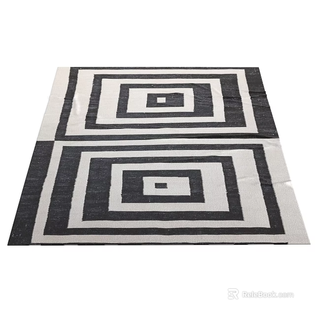Black and White Square Rug With Modern Geometric Nested Square Design 3d model
