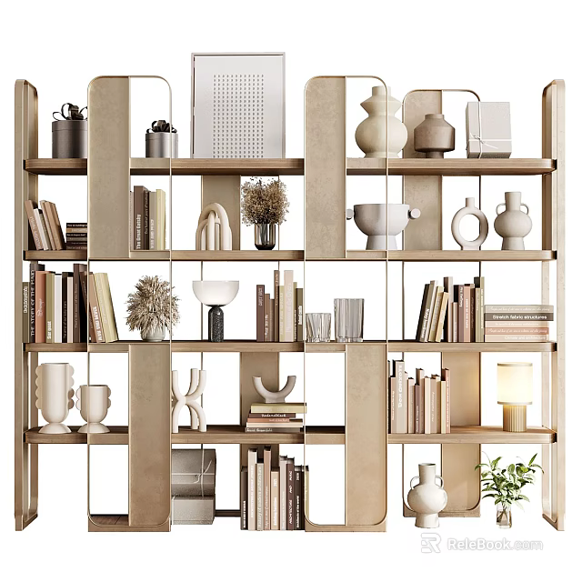 Modern Stylish Multi Tiered Shelf Unit With Books Decorative Vases And Ornaments 3d model 