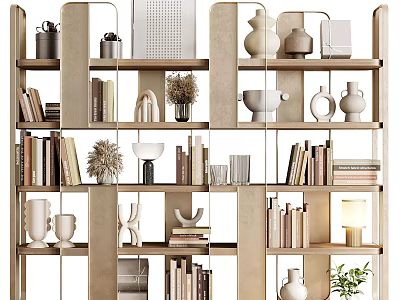 Modern Stylish Multi Tiered Shelf Unit With Books Decorative Vases And Ornaments 3d model