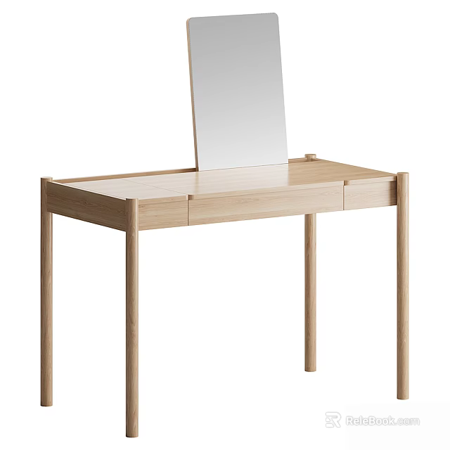 Minimalist Light Wood Dressing Table With Simple Design Mirror And Storage Drawers 3d model