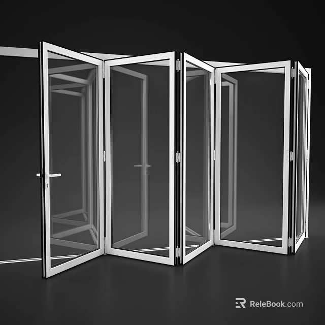 Modern Folding Doors Design With Glass Panels And White Frame 3d model 