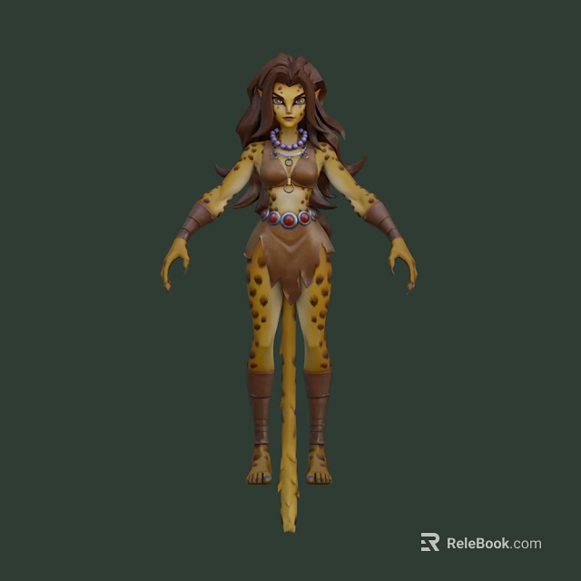 Anthropomorphic Cheetah Game Movie Character With Spotted Fur Tail Decorative Belt And Brown Outfit 3d model 