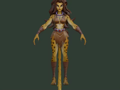 Anthropomorphic Cheetah Game Movie Character With Spotted Fur Tail Decorative Belt And Brown Outfit 3d model