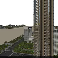 Scenic Waterfront Landscape With Tall Buildings Trees Road And Sunset Sky