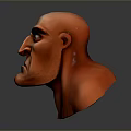 3D Model Of Man With Bald Head Serious Expression Muscular Facial Features Against Dark Background