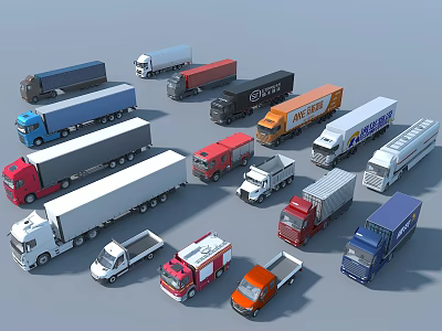 Diverse Range of Truck Models with Different Colors and Vehicle Types 3d model