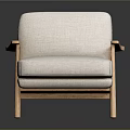 Modern Single Sofa With Light Gray Fabric Upholstery And Wooden Arms Legs