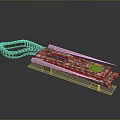 Sleek Tech Inspired Weapon Blade With Metallic Body Green Accent And Chain Decoration
