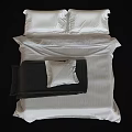 Double Bed with White Bed Sheets Black Blanket and Pillows in Bedroom