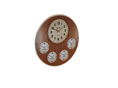 Wooden Wall Clock With Central Dial And Four Surrounding Small Dials Classic Design 3d model