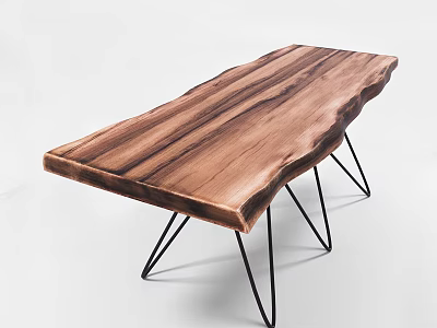 Rustic Wooden Dining Table With Natural Grain And Black Metal Hairpin Legs 3d model