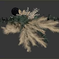 Decorative Plant Arrangement With Brown Pampas Plumes And Green Eucalyptus In Dark Vase