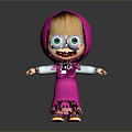 Cartoon Little Girl In Pink Hooded Cloak And Apron With White Sleeves And Yellow Shoes