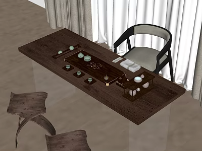 Traditional Wooden Tea Table and Chairs With Simple Design Matching Tea Sets Indoor 3d model
