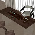 Traditional Wooden Tea Table and Chairs With Simple Design Matching Tea Sets Indoor
