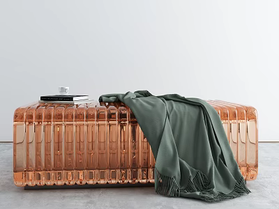 Modern Living Room Sofa Bench With Copper Striped Design And Green Blanket 3d model
