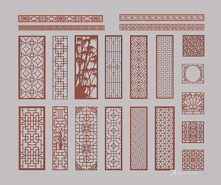 Traditional Chinese Partition Designs With Intricate Patterns And Bamboo Motifs 3d model