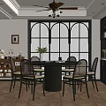 Elegant Dining Table Set with Round Table and Chairs in Classic Interior with Large Window 3d model