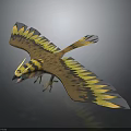 3D Realistic Bird Model With Spread Wings And Yellow Brown Feather Textures