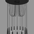 Modern Black Chandelier Design With Multiple Hanging Light Strings And Conical Bulbs
