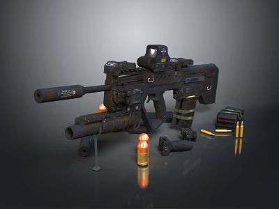 Detailed Modern Tactical Rifle With Scope Magazines Bullets And Ammunition Accessories 3d model