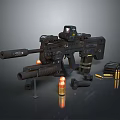 Detailed Modern Tactical Rifle With Scope Magazines Bullets And Ammunition Accessories