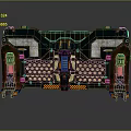 Industrial Mechanical Structure With Grille Panels Yellow Black Warning Stripes And Support Pillars