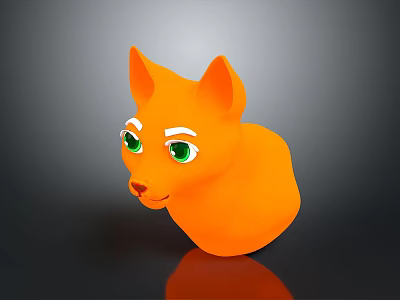 Orange Cartoon Dog Head With Green Eyes White Eyebrows Smooth Surface And Reflection 3d model