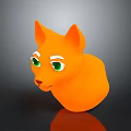 Orange Cartoon Dog Head With Green Eyes White Eyebrows Smooth Surface And Reflection