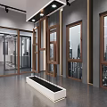Modern Interior With Wooden Frame Glass Windows And City View