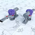 Daily Use Vacuum Cleaners With Purple Brush Heads On Marble Floor