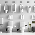 Modern Toilet Display With Various Styles And Bathroom Accessories Bidet Towel Racks Trash Bin
