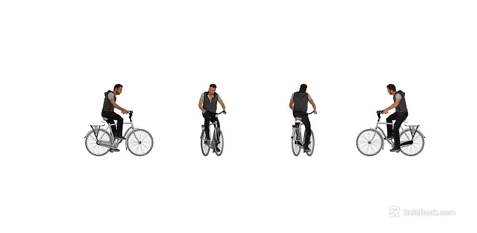 Man Riding Bicycle from Different Angles Showing Various Riding Positions 3d model 