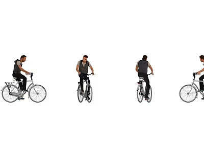 Man Riding Bicycle from Different Angles Showing Various Riding Positions 3d model