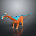 3D Rendered Sauropod Dinosaur With Orange Body Blue Patterns And White Spikes Against Gray Background
