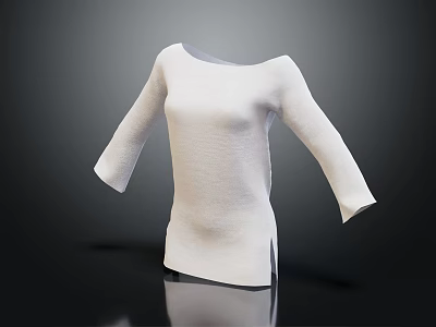 White Knitted Long Sleeve Top With Side Slit Displayed On Dark Surface 3d model