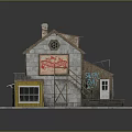 Two Story Residential Building With Ground Floor Shop Tile Roof Chimney And Wooden Exterior