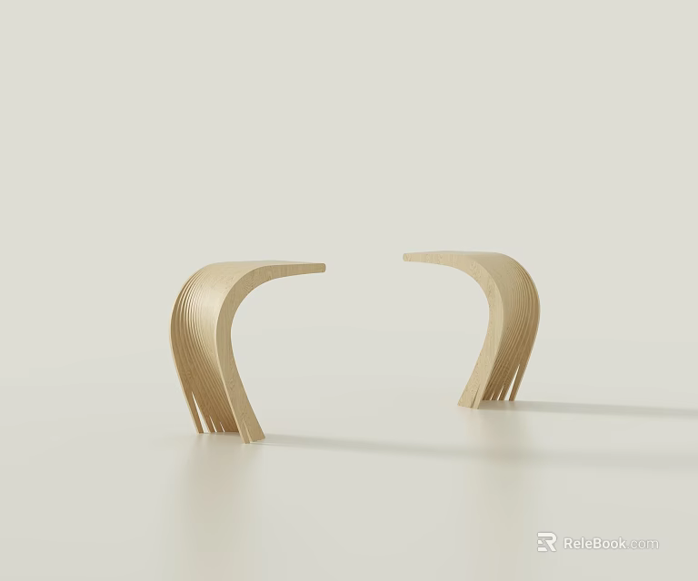 Two Modern Wooden Side Tables Curved Structure Light Wood Finish For Contemporary Living Room Decor 3d model 