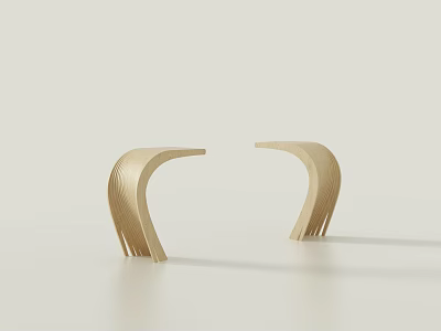 Two Modern Wooden Side Tables Curved Structure Light Wood Finish For Contemporary Living Room Decor 3d model