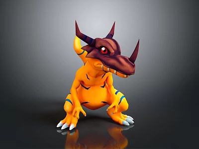 Vibrant Orange Horned Mythical Creature Character 3D Model With Red Eyes And Claws 3d model